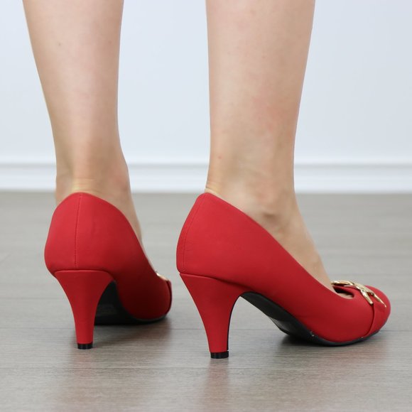 Red Vintage Style Round Toe Comfort Pumps - Picture 6 of 7